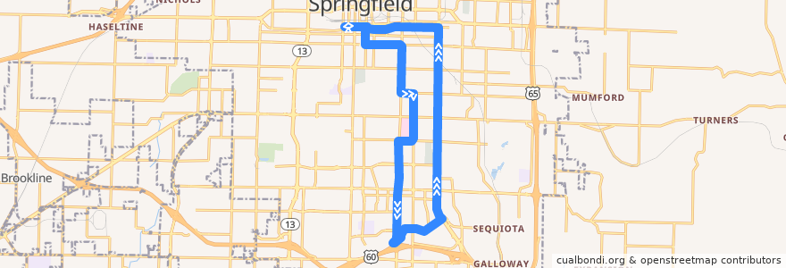 Mapa del recorrido 12 - National/Glenstone - Maroon de la línea  en Springfield.