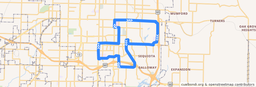 Mapa del recorrido 31 - Southeast Loop - Aqua de la línea  en Springfield.