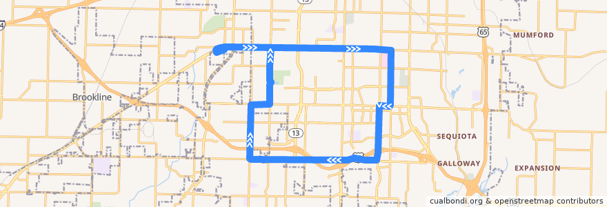 Mapa del recorrido 36 - Southwest Loop - Pink de la línea  en Springfield.