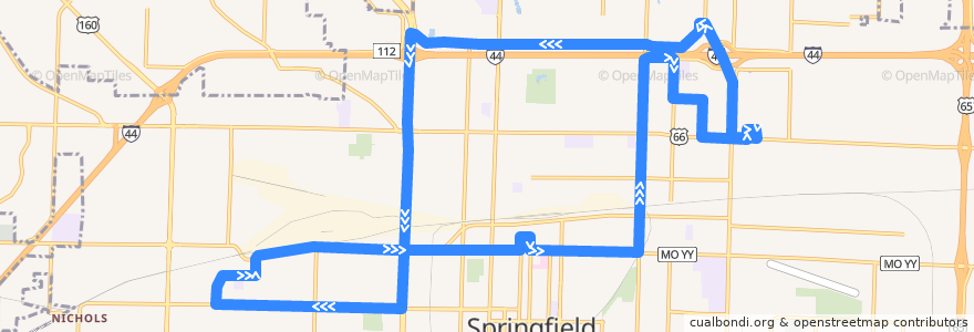 Mapa del recorrido 38 - North Loop - Green de la línea  en Springfield.