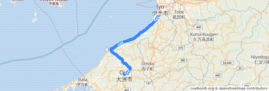 Mapa del recorrido JR予讃線 de la línea  en 愛媛県.