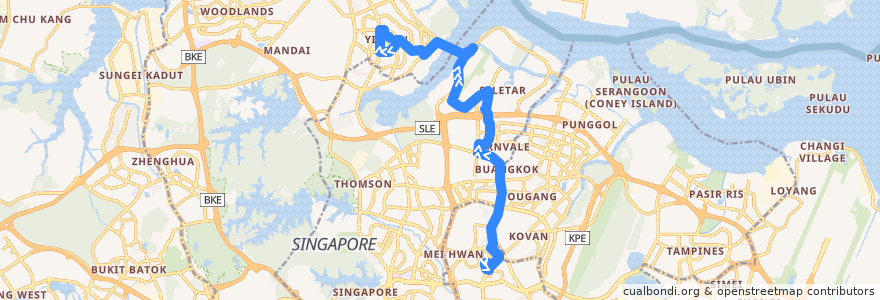 Mapa del recorrido Svc 103 (Serangoon Interchange => Yishun Temporary Interchange) de la línea  en Singapour.