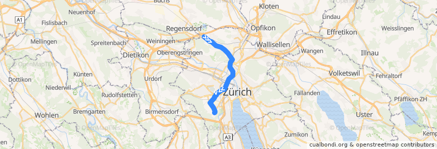 Mapa del recorrido Bus 32: Zürich, Holzerhurd → Strassenverkehrsamt de la línea  en Zürich.