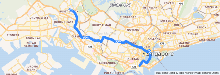 Mapa del recorrido Svc 106 (Bukit Batok Interchange => Shenton Way Terminal) de la línea  en Сингапур.