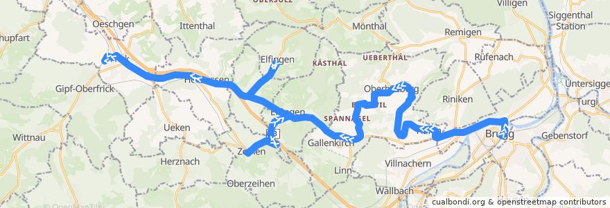 Mapa del recorrido Bus 137: Brugg AG => Bözberg => Zeihen => Frick de la línea  en Aargau.