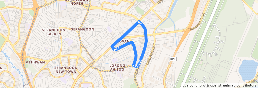 Mapa del recorrido Svc 115 (Hougang Street 21 Food Centre => Hougang Street 21 Food Centre) de la línea  en Northeast.