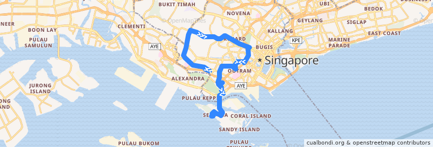 Mapa del recorrido Svc 123 (Bukit Merah Interchange => HarbourFront Interchange) de la línea  en 싱가포르.