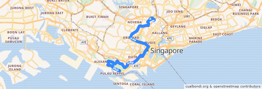 Mapa del recorrido Svc 124 (Saint Michael's Terminal => HarbourFront Interchange) de la línea  en 中区.