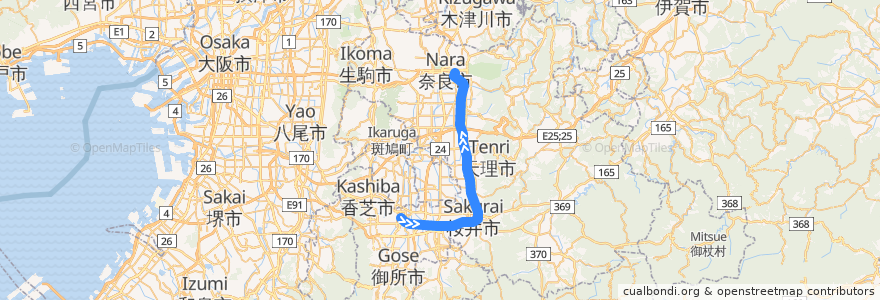 Mapa del recorrido JR桜井線 de la línea  en Prefectura de Nara.