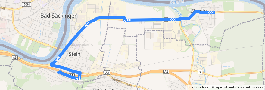 Mapa del recorrido Bus 143: Sisseln AG => Stein-Säckingen de la línea  en Suiza.