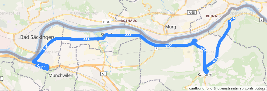 Mapa del recorrido Bus 143: Laufenburg => Kaisten => Stein-Säckingen de la línea  en Bezirk Laufenburg.