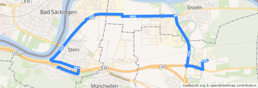 Mapa del recorrido Bus 143: Eiken, Industriezone Rütti => Stein-Säckingen de la línea  en Bezirk Laufenburg.