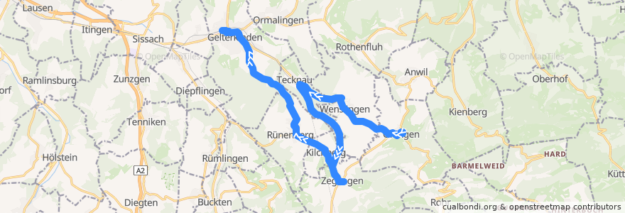 Mapa del recorrido Bus 104: Oltingen, Postplatz => Gelterkinden, Bahnhof de la línea  en Bezirk Sissach.