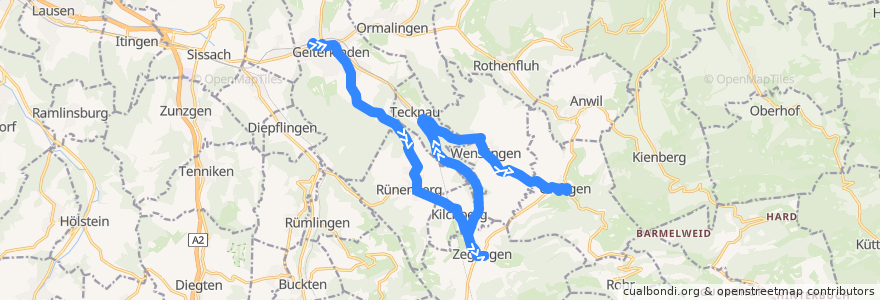 Mapa del recorrido Bus 104: Gelterkinden, Bahnhof => Oltingen, Postplatz de la línea  en Bezirk Sissach.