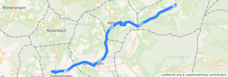 Mapa del recorrido Bus 101: Wegenstetten, Oberdorf => Gelterkinden, Bahnhof de la línea  en Schweiz/Suisse/Svizzera/Svizra.