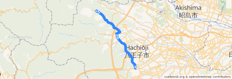 Mapa del recorrido 霊園22 de la línea  en Hachioji.