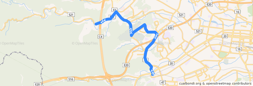 Mapa del recorrido 元八13 de la línea  en Hachioji.