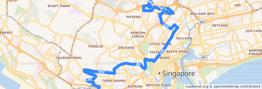 Mapa del recorrido Svc 139 (Toa Payoh Interchange => Bukit Merah Interchange) de la línea  en Central.