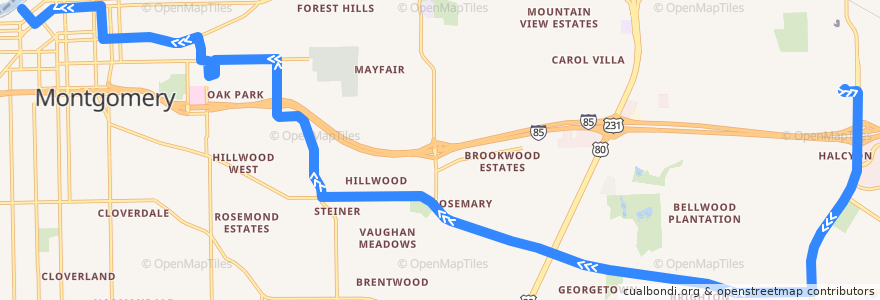 Mapa del recorrido Route 1 AUM Eastchase - Inbound de la línea  en Montgomery.