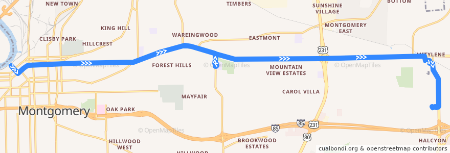 Mapa del recorrido Route 2 Eastdale Mall - Outbound de la línea  en Montgomery.