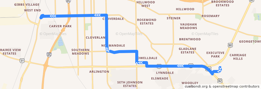 Mapa del recorrido Route 3 Montgomery Commons - Outbound de la línea  en Montgomery.