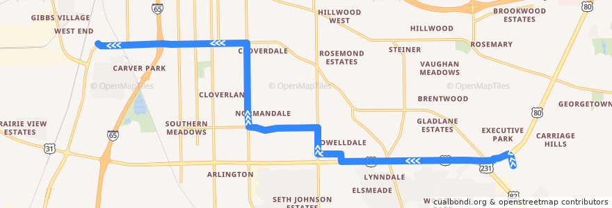 Mapa del recorrido Route 3 Montgomery Commons - Inbound de la línea  en Montgomery.