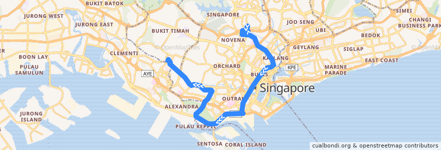 Mapa del recorrido Svc 145 (Toa Payoh Interchange => Buona Vista Terminal) de la línea  en 中区.