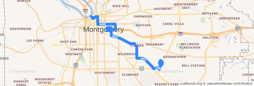 Mapa del recorrido Route 5 McGhee Road - Inbound de la línea  en Montgomery.