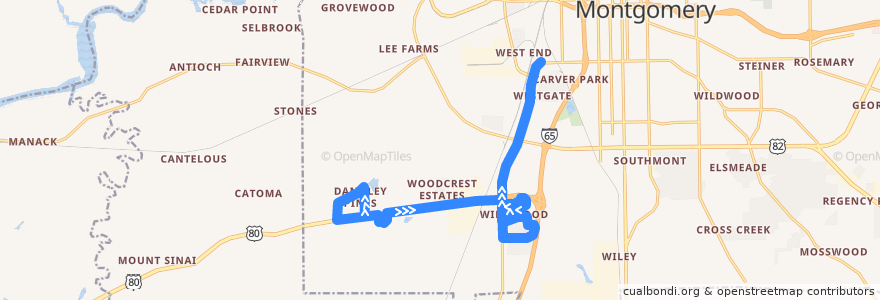 Mapa del recorrido Route 6 Southlawn Twingates - Inbound de la línea  en Montgomery.