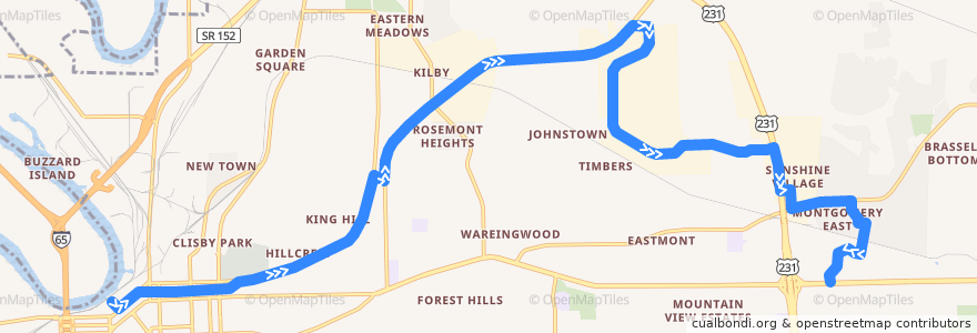 Mapa del recorrido Route 8 Gunter Annex - Outbound de la línea  en Montgomery.