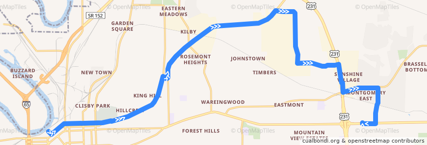 Mapa del recorrido Route 8 Gunter Annex - Inbound de la línea  en Montgomery.