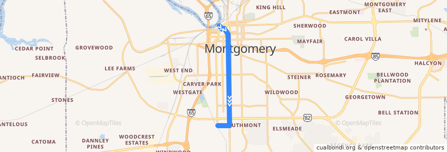 Mapa del recorrido Route 10 South Court St. - Outbound de la línea  en Montgomery.