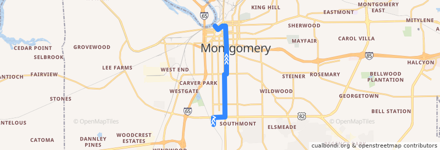 Mapa del recorrido Route 10 South Court St. - Inbound de la línea  en Montgomery.