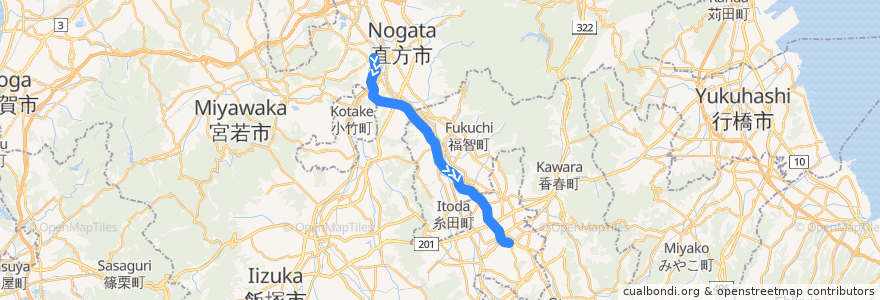 Mapa del recorrido 平成筑豊鉄道伊田線 de la línea  en Prefectura de Fukuoka.