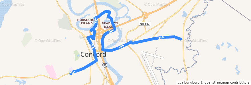 Mapa del recorrido Crosstown: South Fruit Street -> Industrial Park Drive de la línea  en Concord.