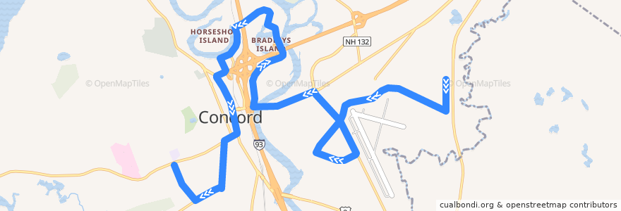 Mapa del recorrido Crosstown: Industrial Park Drive -> South Fruit Street via DHHS de la línea  en Concord.