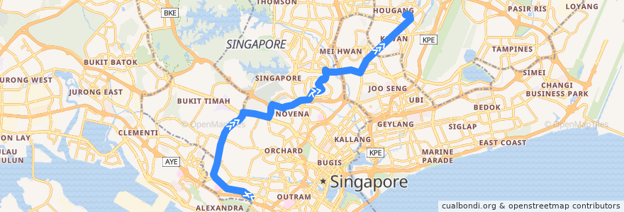 Mapa del recorrido Svc 153 (Bukit Merah Interchange => Hougang Central Interchange) de la línea  en Singapore.