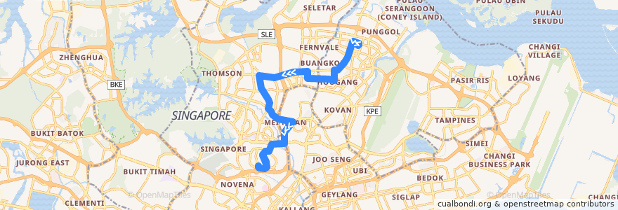 Mapa del recorrido Svc 159 (Sengkang Interchange => Toa Payoh Interchange) de la línea  en 싱가포르.