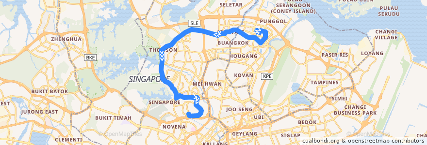 Mapa del recorrido Svc 163 (Sengkang Interchange => Toa Payoh Interchange) de la línea  en 中区.