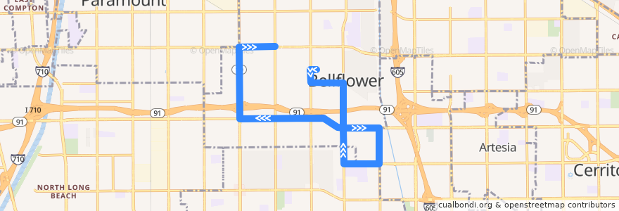 Mapa del recorrido Bellflower South Route de la línea  en Bellflower.