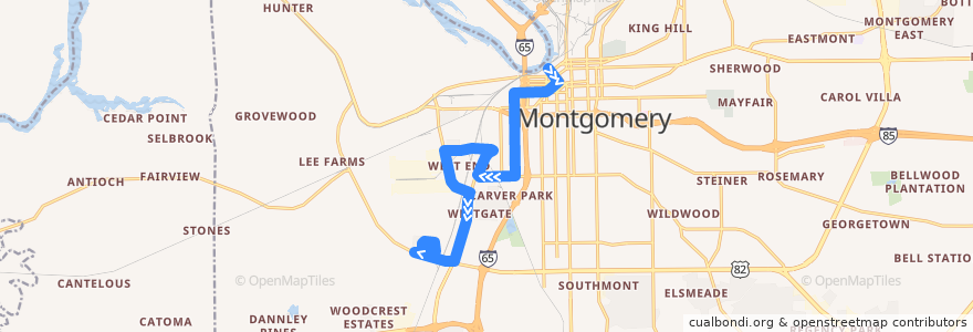 Mapa del recorrido Route 12 Smiley Court Gibbs Village - Outbound de la línea  en Montgomery.
