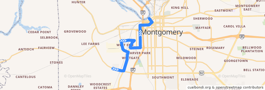 Mapa del recorrido Route 12 Smiley Court Gibbs Village - Inbound de la línea  en Montgomery.