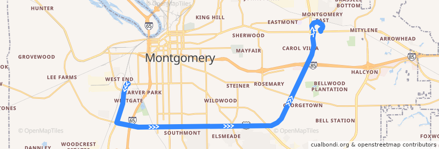 Mapa del recorrido Route 17 Boulevard - Outbound de la línea  en Montgomery.