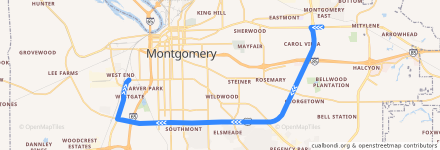 Mapa del recorrido Route 17 Boulevard - Inbound de la línea  en Montgomery.