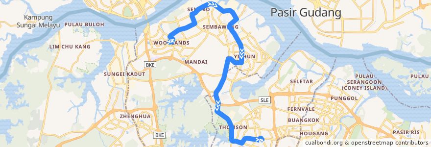 Mapa del recorrido Svc 169 (Woodlands Temporary Interchange => Ang Mo Kio Interchange) de la línea  en Singapore.