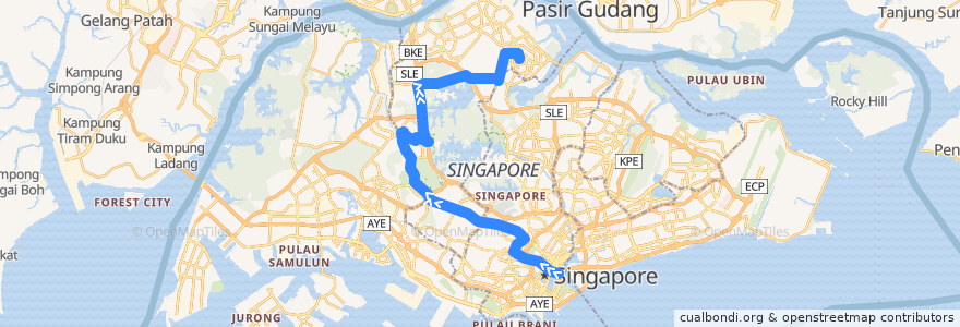 Mapa del recorrido Svc 171 (Yishun Intergrated Bus Interchange => Pan Pacific Hotel) de la línea  en Singapore.