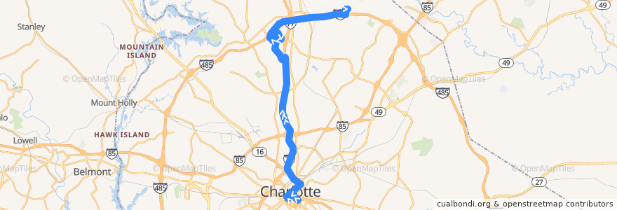 Mapa del recorrido CATS MetroRAPID 53X Northlake Express (outbound) de la línea  en Charlotte.