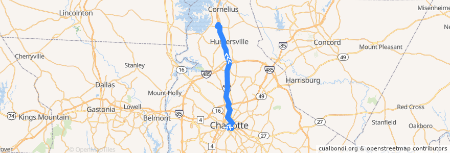 Mapa del recorrido CATS MetroRAPID 48X Northcross Express (outbound, weekday evening) de la línea  en Mecklenburg County.