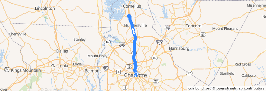 Mapa del recorrido CATS MetroRAPID 48X Northcross Express (outbound, weekday morning) de la línea  en Mecklenburg County.