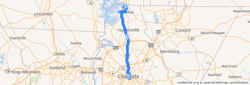 Mapa del recorrido CATS MetroRAPID 77X North Mecklenburg Express (inbound, weekday morning) de la línea  en Mecklenburg County.